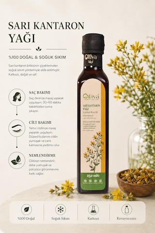 Oılıva Sarı Kantaron Yağı 250 Ml %100 Saf Ve Doğal, Soğuk Sıkım, St. John S Wort Oil