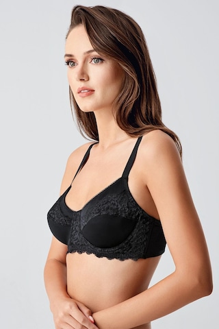 New Bra Kadın C Kap Balenli Toparlayıcı Dantelli Desteksiz Sütyen Siyah 8112 Siyah