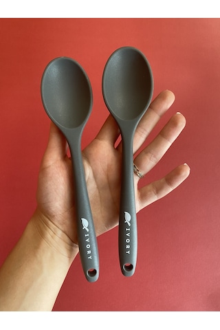 Sert Uçlu Silikon Isıya Dayanıklı Kısa Kaşık 20 Cm / 2 Adet Gri