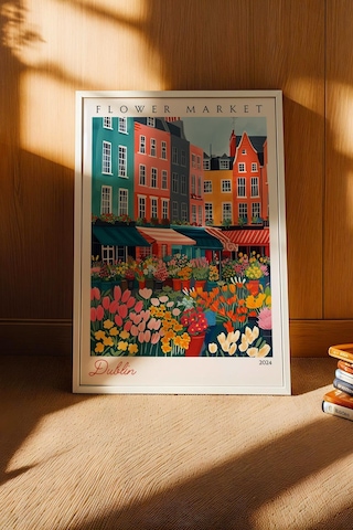 Dublin İrlanda Çerçeveli Tablo Seyahat Severlere Salon Ve Ofis İçin Estetik Duvar Dekoru Travel Flower Market