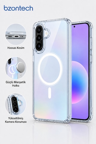 Samsung Galaxy Uyumlu A57 Yumuşak Magsafe Kablosuz Şarj Destekli Şeffaf Kılıf Kamera İçin Yükseltilmiş Çerçeve