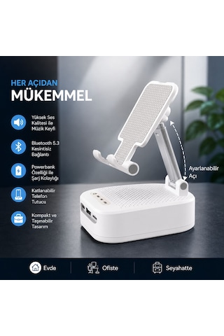 3 In 1 Bluetooth Telefon Tutucu Ve Powerbank Özelikli Tf Kart Ve Usb Bellek Destekli Tutuculu Bluetooth Hoparlör