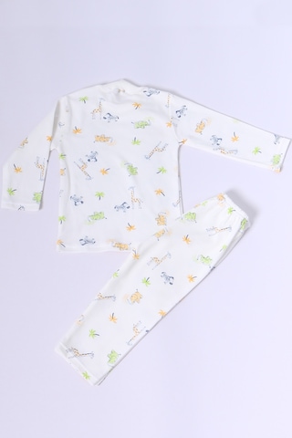 Hçm Bebek Pamuk Pijama Takımı Tenkli Baskılı Bisiklet Yaka A2 Yeşil