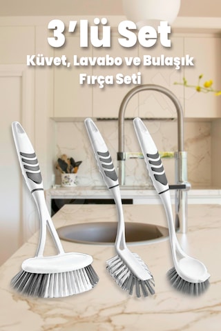 Banyo Lavabo ve Bulaşık Fırça Seti 3'lü