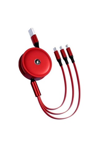 Pazly Çekilebilir 3'ü 1 Arada Usb Şarj Kablosu 1.2m Kırmızı - Kompakt & 2.5a Hızlı Şarj