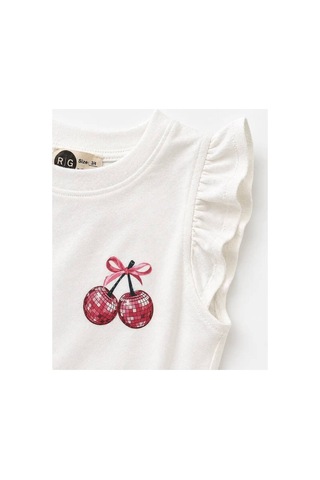 Poala Kids Kiraz Baskılı Crop Tişört Beyaz