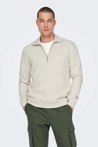 Only & Sons Erkek Onsrıley Yarım Fermuar Yakalı Sweatshirt 22030160 Ekru Ekru
