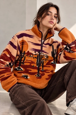Bbbutikbasic Dik Yaka Yarım Fermuarlı Desenli Polar Sweatshirt My3535 Turuncu
