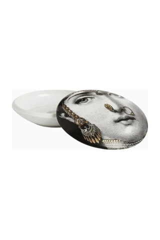 Fornasetti Tema E Variazioni N.228 Yuvarlak Mücevher Kutusu Saklama Kutusu Siyah-beyaz