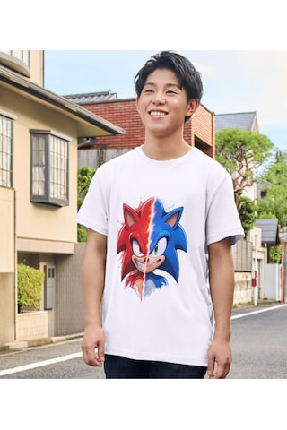 Sonic Çocuk Tişört Knuckles Ve Kirpi Sonic Unisex Yetişkin Tişört Sonic Tişört Beyaz