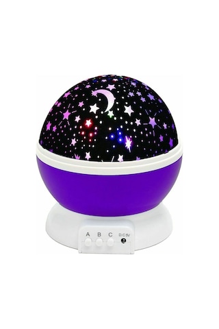 Konesam Kırmızı/pembe/mavi Seçenekli Çocuklar İçin Döner Yıldız Ay Projeksiyon Led Gece Lambası Usb Şarjlı Mor