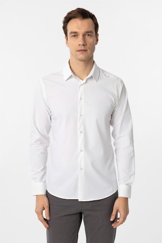 Süvari Beyaz Slim Fit Düz Klasik Yaka Gömlek-34100 Beyaz