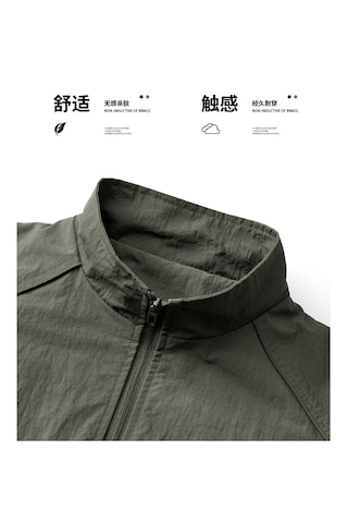 Kırışıklık Önleyici Kumaş Dik Yaka Su İtici Baharlık Erkek Ceket Mont Yeşil