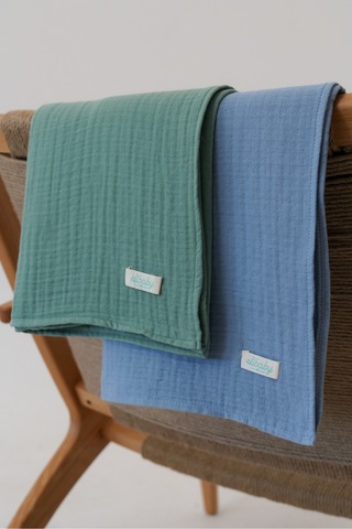 Pamuk 4 Katlı Müslin Örtü Seti 2'li İndigo Mavi ve Çağla Yeşili Mavi Yeşil