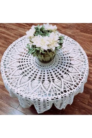 Ulzyvf El İşi Dantel Masa Örtüsü - Pamuklu Yuvarlak Çiçek Desenli Yeni Renk Seçenekleri Beyaz Beyaz
