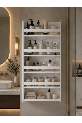 %100 Mdf 4 Raflı 120 X 69 X 10 Cm Genel Kullanım Amaçlı Kitaplık Baharatlık Kahve Köşesi Raf Stand Beyaz