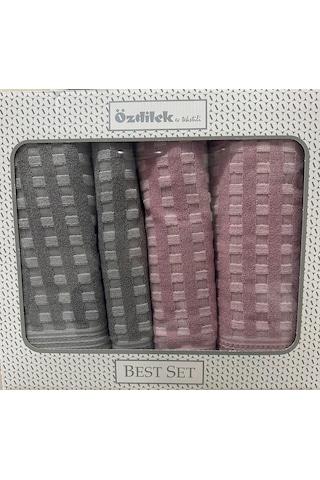 Özdilek Plus Pembe - Gri Best Set Hamam Seti Pembe Gri