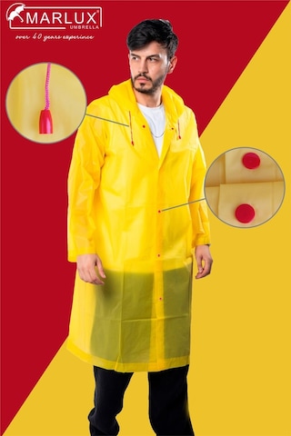 Marlux Unisex Su Rüzgar Geçirmez Kapüşonlu Çıtçıt Düğme Eva Yağmurluk - Sarı - Kırmızı