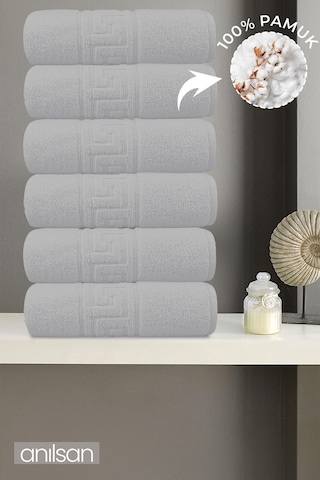 6'lı Greek Gri El Havlusu - 50x90 Cm, 225 Gr, %100 Pamuk, Spa Ve Otel Havlusu Gri