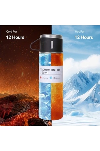 Trendooze Sunshine022 Paslanmaz Çelik 500ml Yeşil Termos Seti Sıcak Soğuk Saklar Kupa Hediye Yeşil Yeşil