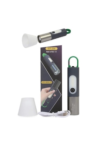 Çok Fonksiyonlu Type-c Girişli Kancalı 750 Lümen Şarjlı 4 Mod Aydınlatma Kamp Lambası Araç Tamirci Çalışma Vb Feneri Gri