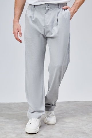 HLT Jeans Erkek Gri Çift Pileli Rahat Kesim Beli Lastikli Bol Paça Baggy Pantolon Albert-1990 Gri
