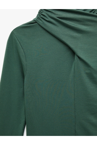 Koton Uzun Kollu Slim Fit Drapeli Dik Yaka Tişört Haki 6wak50002ek Haki