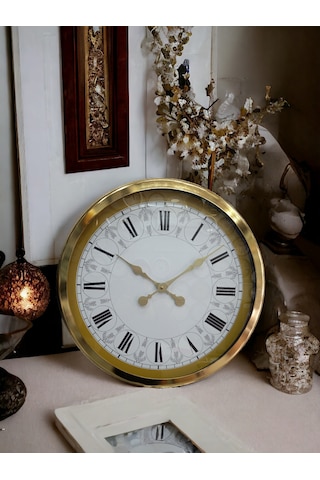 Gold Metal Çerçeveli Salon Otel Ofis Duvar Saati Çap 60 Cm Altın