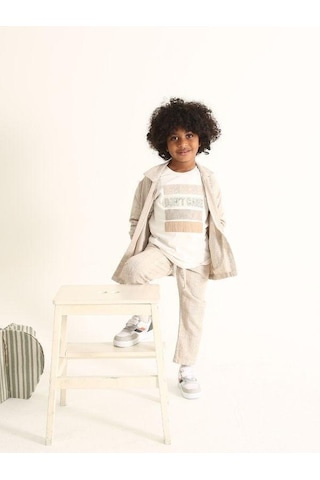 Nanica Kids Erkek Çocuk Aplikeli Don't Care Yazılı T-shirt-16004 Beyaz Bej