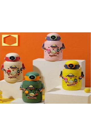 Hangfox 304 Çelik Çocuk Termos Bardak 500ml 3 Kapağı 6 Saat Isı Saklama Anti-düşme Kılıflı Renkli Yeşil