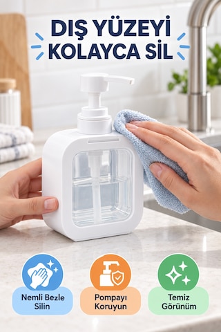 2'li Set 400 Ml Tezgâh Üstü Sıvı Sabunluk Şeffaf Hazneli Banyo Mutfak Bulaşık Deterjanlık Takımı Byz Beyaz