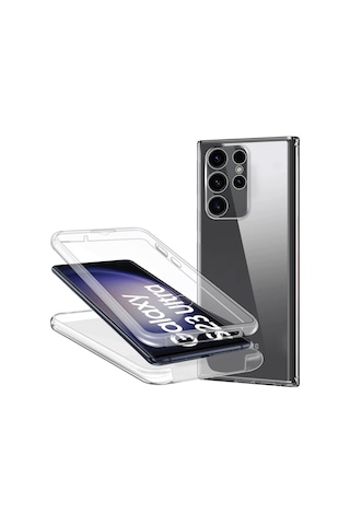 Teknomoda Samsung Galaxy Uyumlu S23 Ultra Kılıf 360 Şeffaf Ön Arka Korumalı Şeffaf Silikon