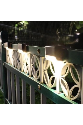 Solar Güneş Enerjili Şarj Edilen Köşebent Merdiven Veranda Bahçe Yolu Led Lamba Işık 4 Adet Lisinya Beyaz