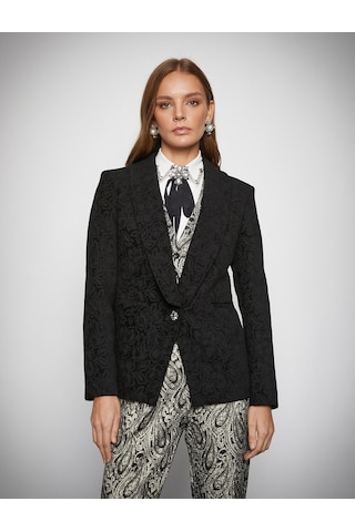 Koton Melis Ağazat X Koton - Jakarlı Cep Detaylı Blazer Ceket Siyah 3wak50120ek 3WAK50120EK999 Siyah