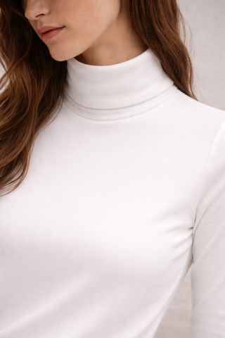 Ivoire Wear Kadın Balıkçı Yaka Uzun Kollu Viskon Body Beyaz