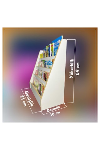 4 Raflı Montessori Kitaplık Çocuk Odası Kitap Rafı Yerden Kitap Beyaz