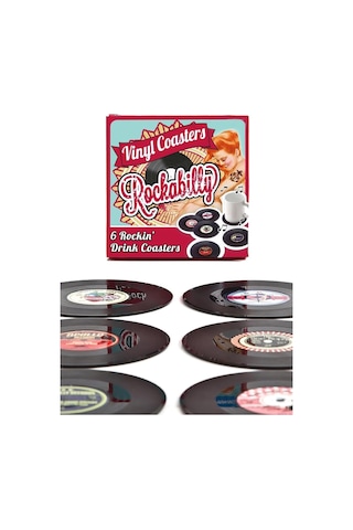 Spelt 6 Adet Vinil Plak Görünümlü Retro Tasarım Konsept Kaydırmaz Bardak Altlığı 10,5 Cm Diğer