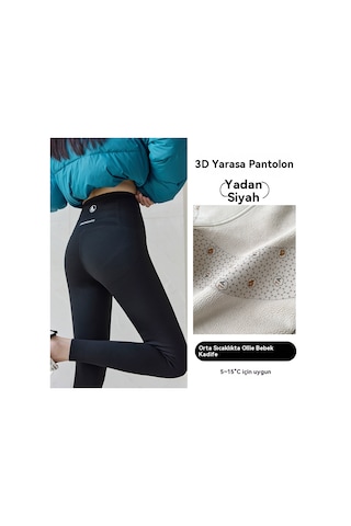 Kadınlar İçin Sonbahar Ve Kış Kalınlaştırılmış Polar Taytlar - Rahat Ve Sıcak Stil SiYAH