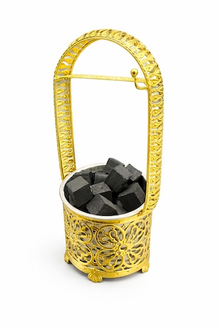 Elenor Hediyelik Altın Renk Nargile Közü Kovası Metal Közlük, Dekoratif Nargile Kömür Taşıma Aksesuarı 42cm