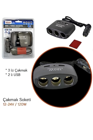 Usb Çakmak Soketi 12v-24v 120w Kablolu 3lü