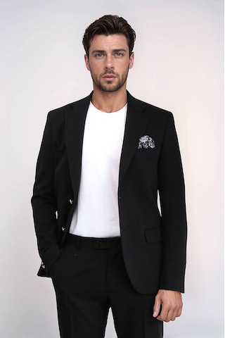 Siyah Kendinden Desenli Örme Altın Renk Metal Düğmeli Slim Fit Erkek Blazer Ceket - Wessi Black