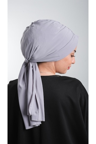 Hürrem Bone Gri Pratik Hazır Geçmeli Tesettür Bone Kesik Elyaf Sade 2111_15 Gri