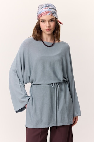 Triko Kuşaklı Tunik Mavi Mavi