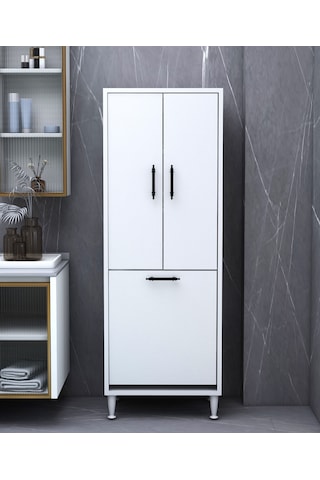 Makbulce Orkide Kirli Çamaşır Sepetli 2 Kapaklı Çok Amaçlı Dolap Beyaz