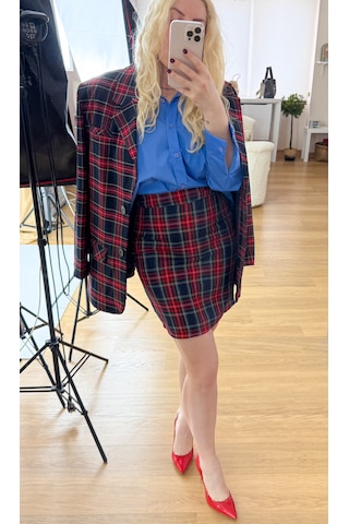 Modaonna Ekose Desen Kalem Etek Kırmızı