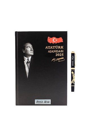 İsme Özel Premium 2025 Atatürk Ajandası Ve Roller Kalem Seti Kobitmeyencom33579 Bk Gift Renkli
