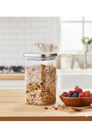 1100ml Sızdırmaz Vakumlu Metal Kapaklı Borosilikat Cam Kavanoz Hava Geçirmez & Dayanıklı Gıda Saklama Kabı 10cm X 17cm 7009