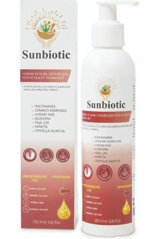 Sunbiotic Hipoalerjenik Hassas ve Kuru Ciltler İçin Yüz ve Vücut Temizleyici 250 ML