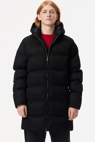 Lacoste Down Fill Mens Parka Sabit Kapüşonlu Kaz Tüyü Erkek Fitilli Parka Siyah