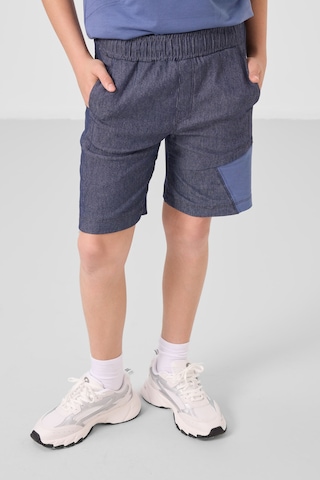 Koyu Mavi-kot Lacivert Pamuklu Oversize Fit Dokuma Hafif Esnek Chino Erkek Çocuk Şort Takım - 11275 Koyu Mavi